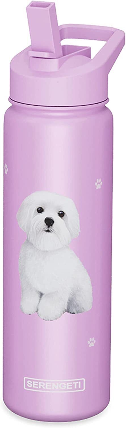 E&S Pets Stainless Steel Water Bottle 24 Oz, Spill Proof (Maltese)