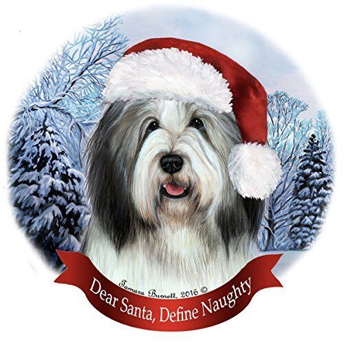 Holiday Pet Gifts Bearded Collie Gray and White Santa Hat Dog Porcelain Ornament