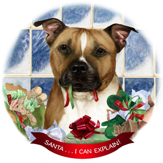 Pit Bull, Brown & White Dog Porcelain Ornament 'Santa.. I Can Explain!'