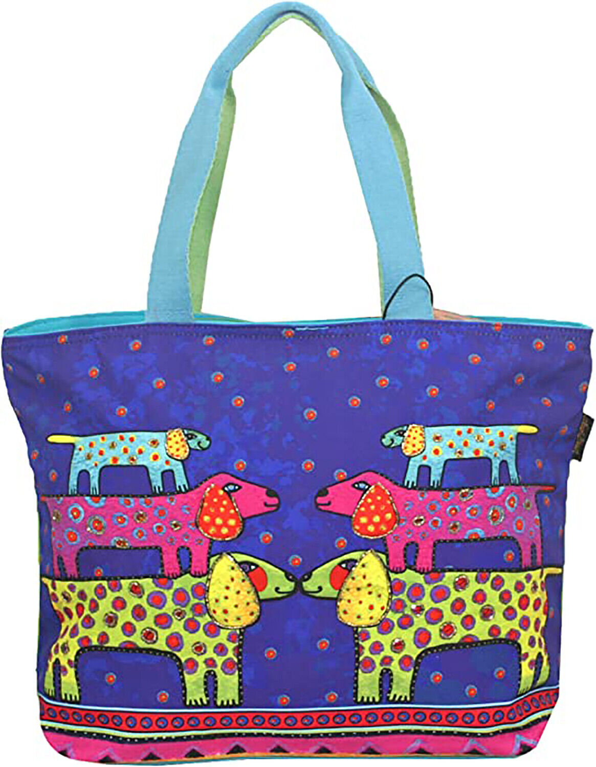 Laurel Burch Canine Family Large Shoulder Tote Bag Handbag Purse, 20” x 5” x 15”