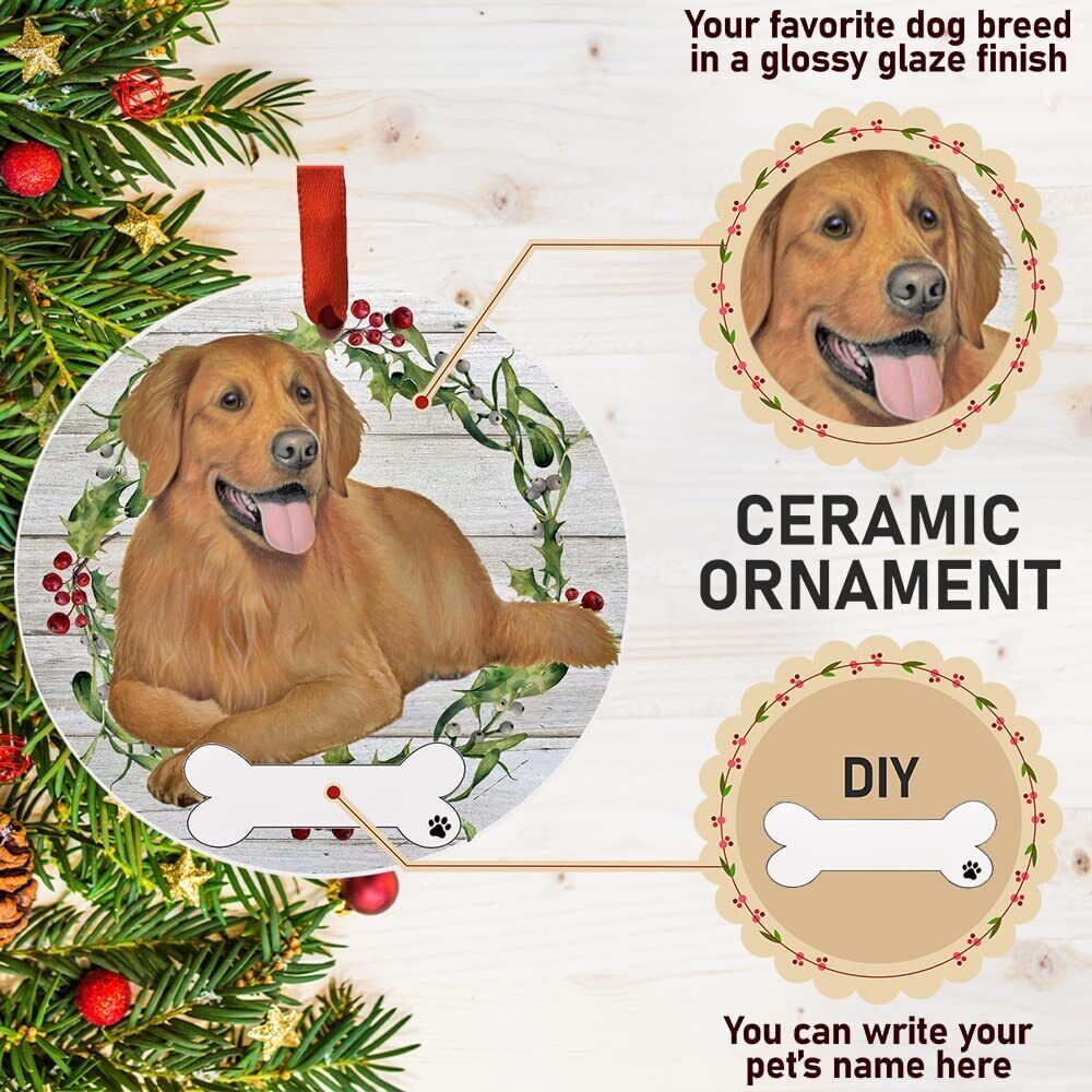 Golden Retriever Ornament - E&S Pets, DIY Personalizable, Ceramic Round Ornament