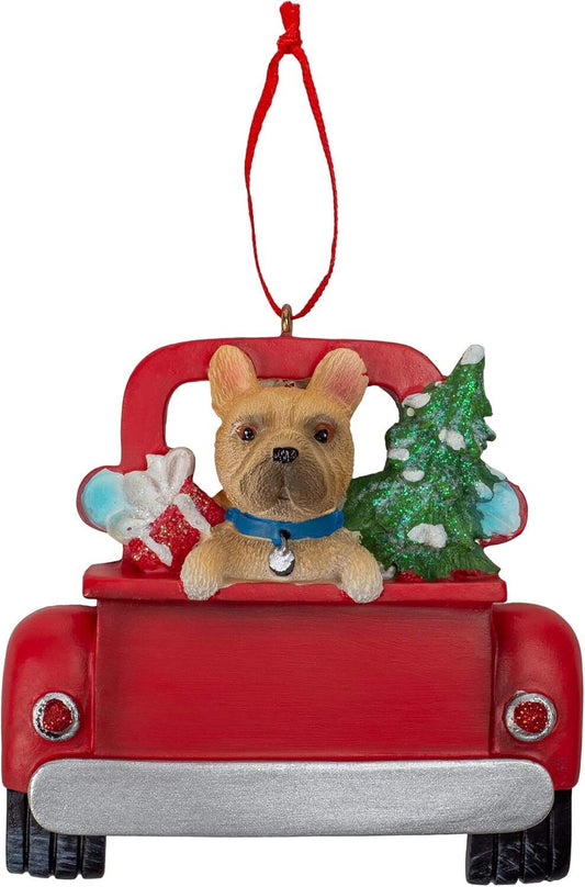 Kurt Adler French Bulldog Dog in Back of Truck Hanging Ornament 5 in. High,