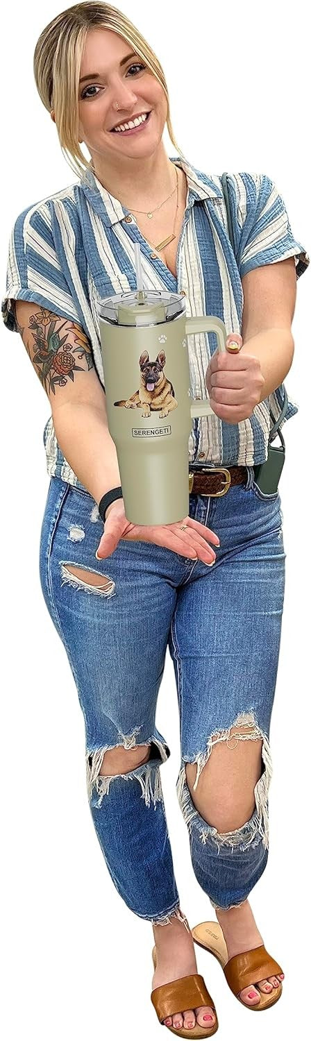 Serengeti 40 Oz German Shepherd Stainless Steel Tumbler with Handle, Straw & Lid