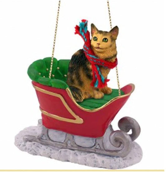 Conversation Concepts Brown Tabby Maine Coon Cat Sleigh Holiday Ornament