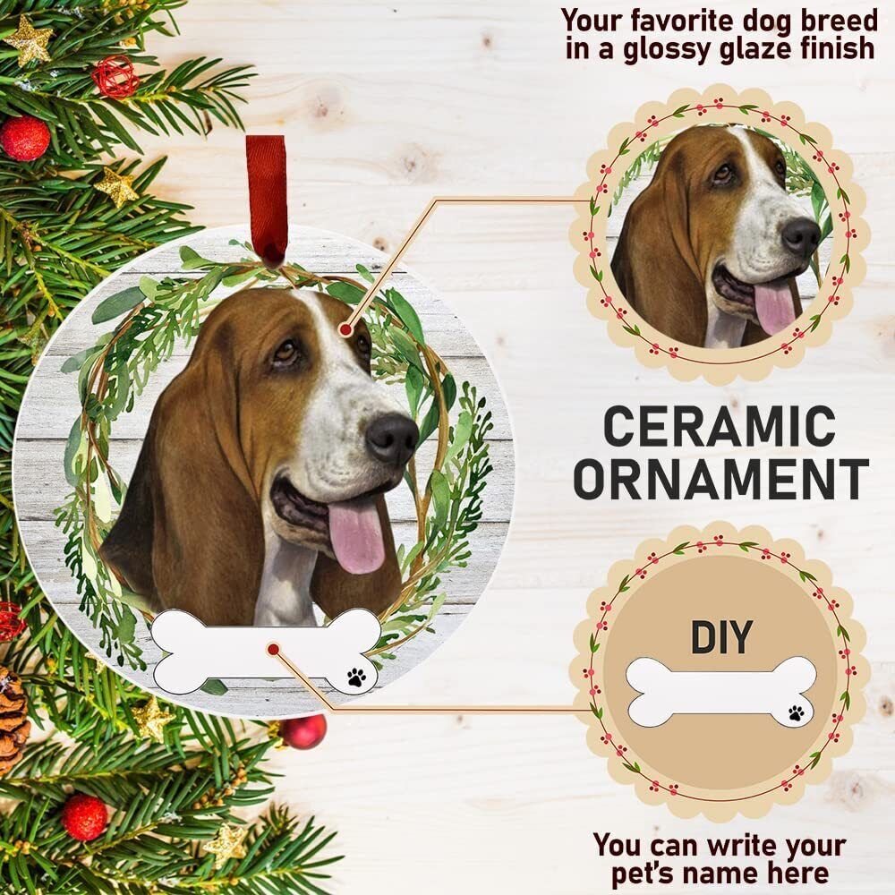 Basset Hound Ornament - E&S Pets, DIY Personalizable, Ceramic Round Ornament