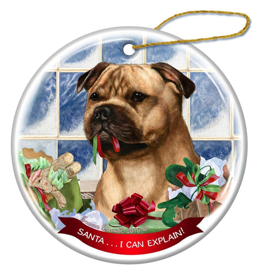 Fawn Staffordshire Bull Terrier Dog Porcelain Ornament 'Santa.. I Can Explain!'