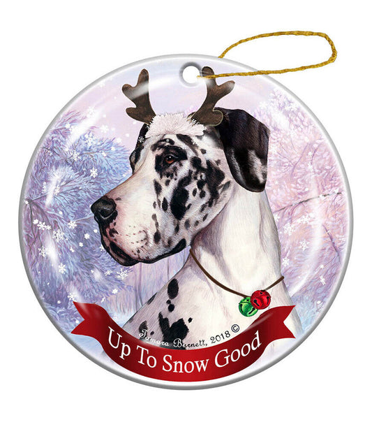 Holiday Pet Gifts Harlequin Dane Uncropped Dog Porcelain Christmas Ornament