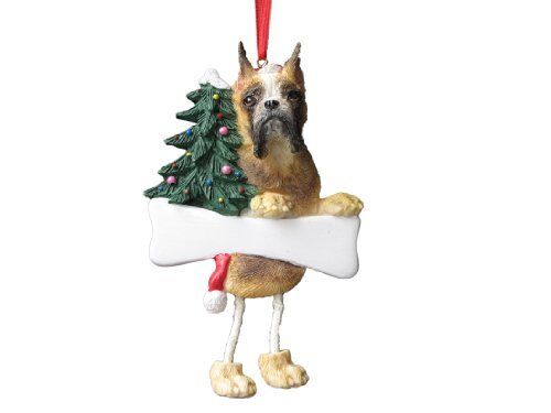 Boxer Fawn, Cropped Dangling/Wobbly Leg Christmas Ornament