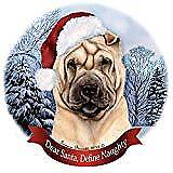 Holiday Pet Gifts Cream Shar Pei Santa Hat Dog Porcelain Ornament