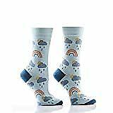 Yo Sox Women's Crew Sock, Rainbows and Clouds Fits Women's Shoe Size 6-10.