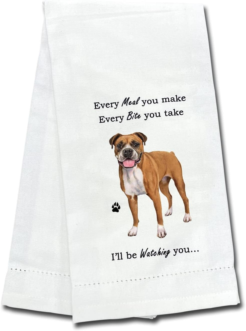 E&S Pets 711-6 Boxer, Uncropped Dog Kitchen Towel, Off-white