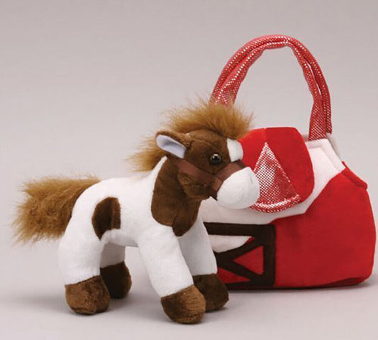 Unipak Karimee Brown Paint Plush Stuffed Animal Horse with Barn Purse
