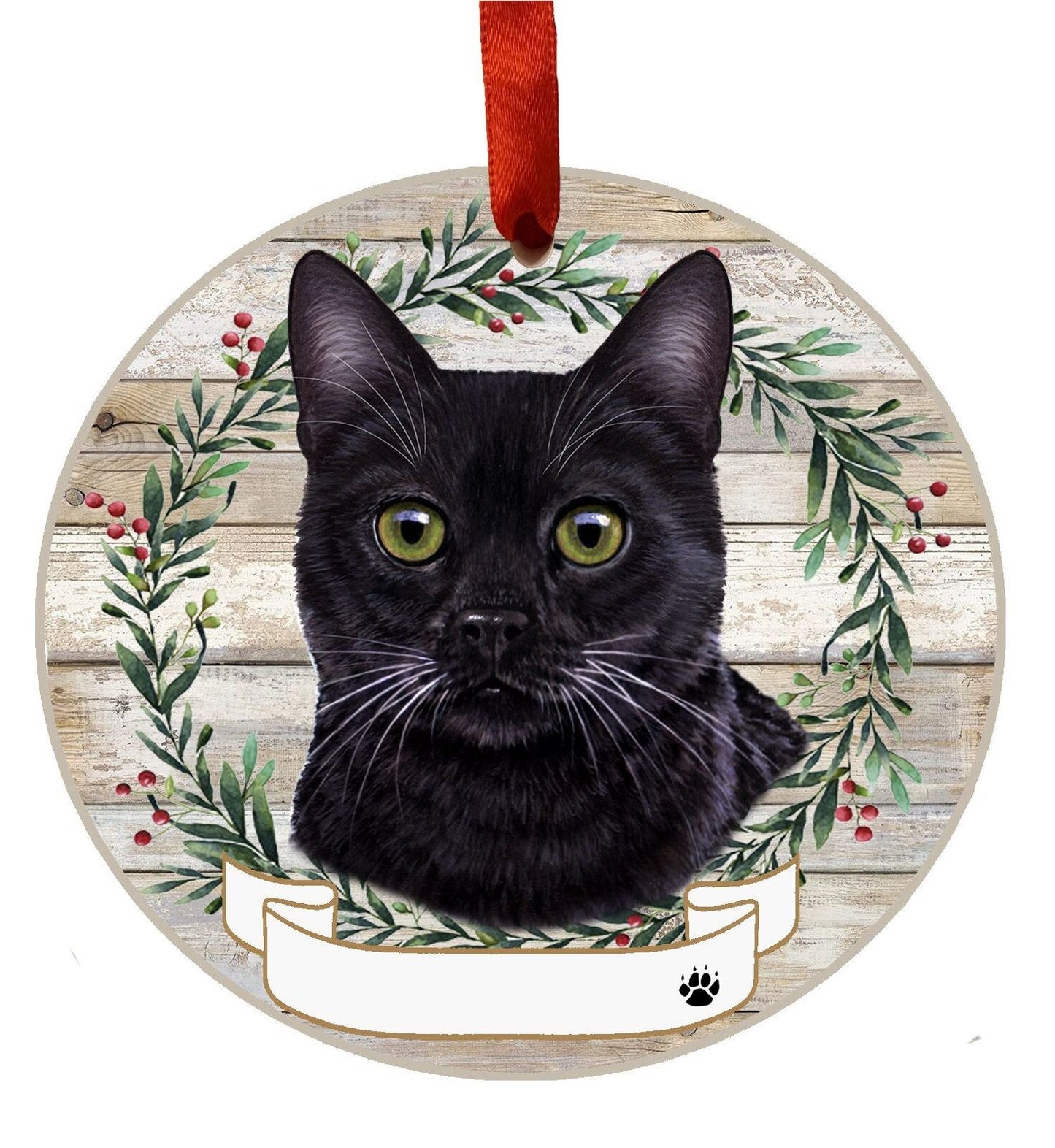 Black Cat Ornament - E&S Pets - DIY Personalizable, Ceramic Round Ornament