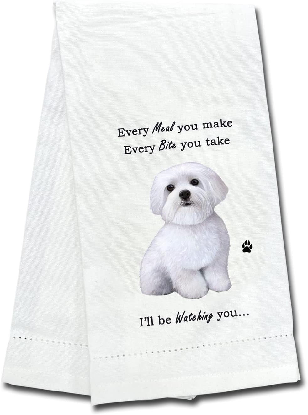 E&S Pets 711-24 Maltese Dog Kitchen Towel, Off-white
