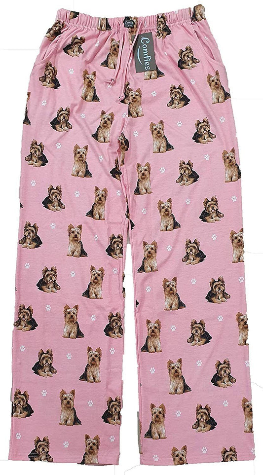 Yorkie Unisex Lightweight Cotton Blend Pajama Bottoms- Small