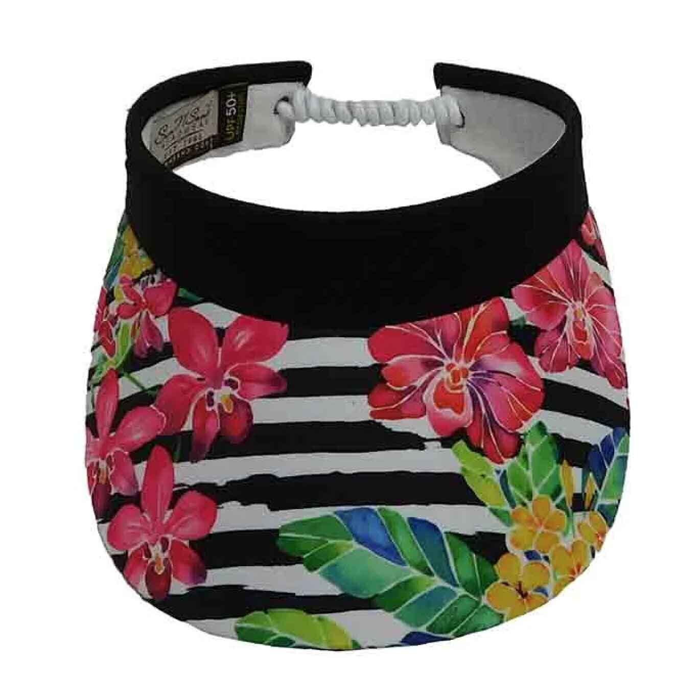 Sun 'N' Sand Pink Hibiscus Flowers and Stripes Visor (One Size)