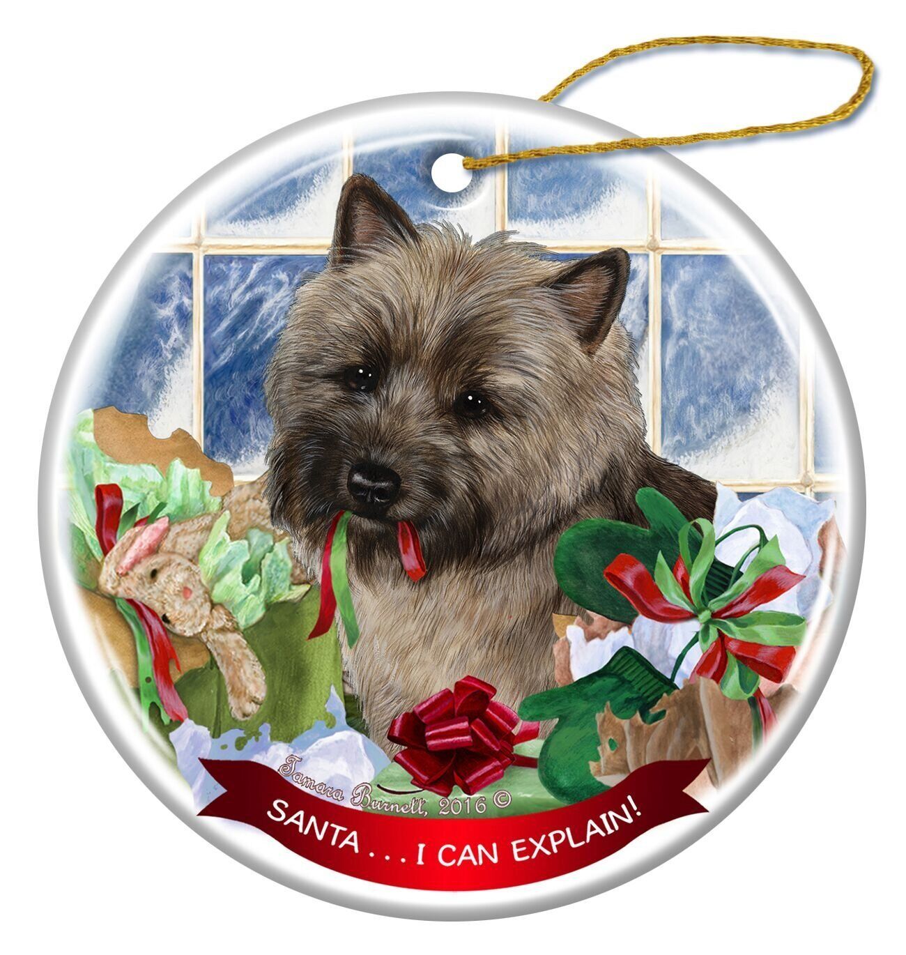 Brindle Cairn Terrier Dog Porcelain Ornament Pet Gift Santa I Can Explain!