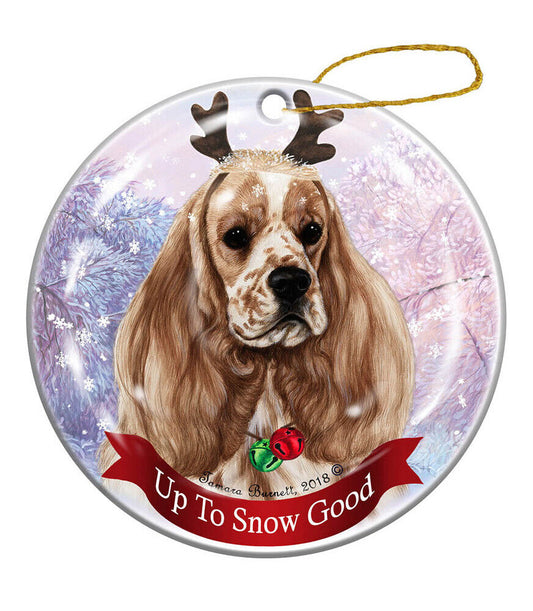 Holiday Pet Gifts Parti Cocker Spaniel Buff Dog Porcelain Christmas Ornament