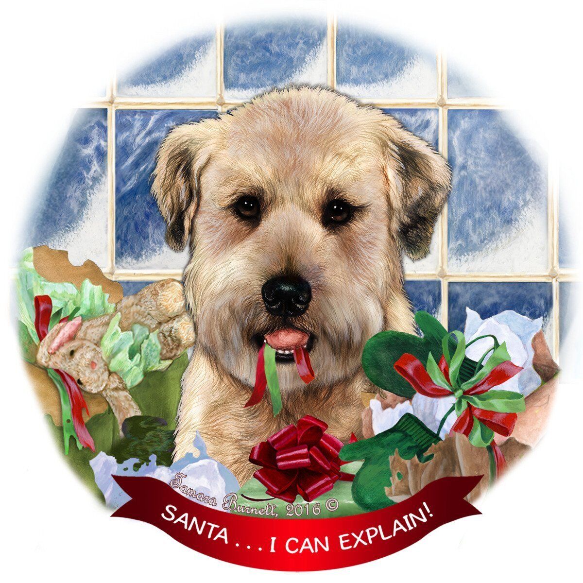 Wheaten Terrier Dog Porcelain Hanging Ornament Pet Gift 'Santa.. I Can Explain!'