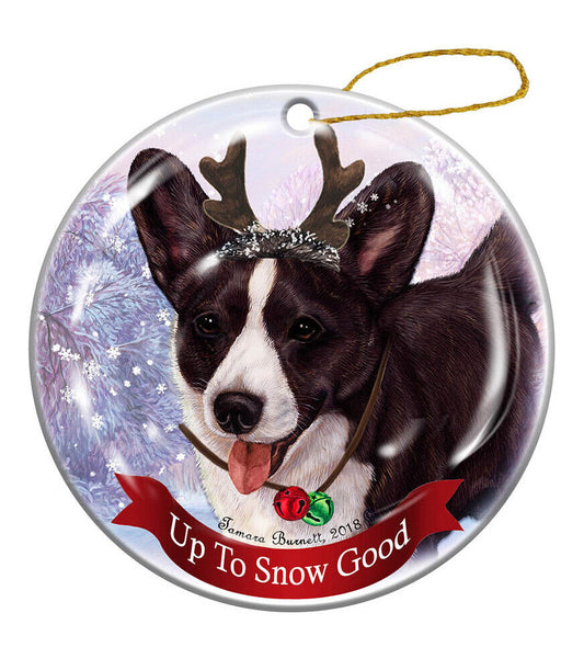 Holiday Pet Gifts Cardigan Corgi Black Brindle Dog Porcelain Christmas Ornament