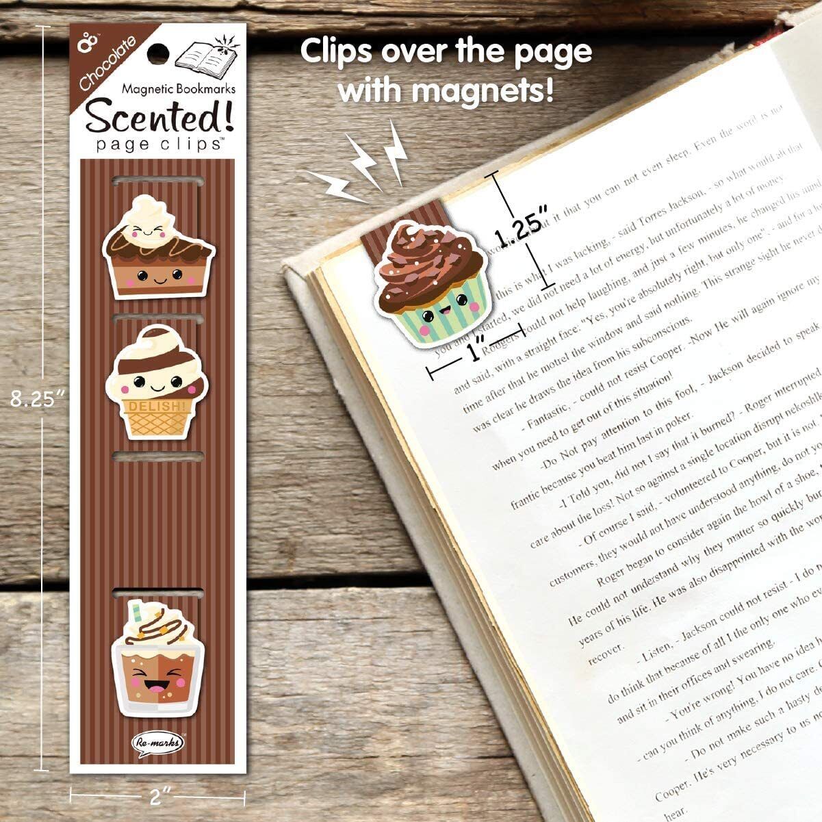 Re-Marks Chocolate Desserts - Pie, Cake, Ice Cream Magnetic Page Clips, set of 4