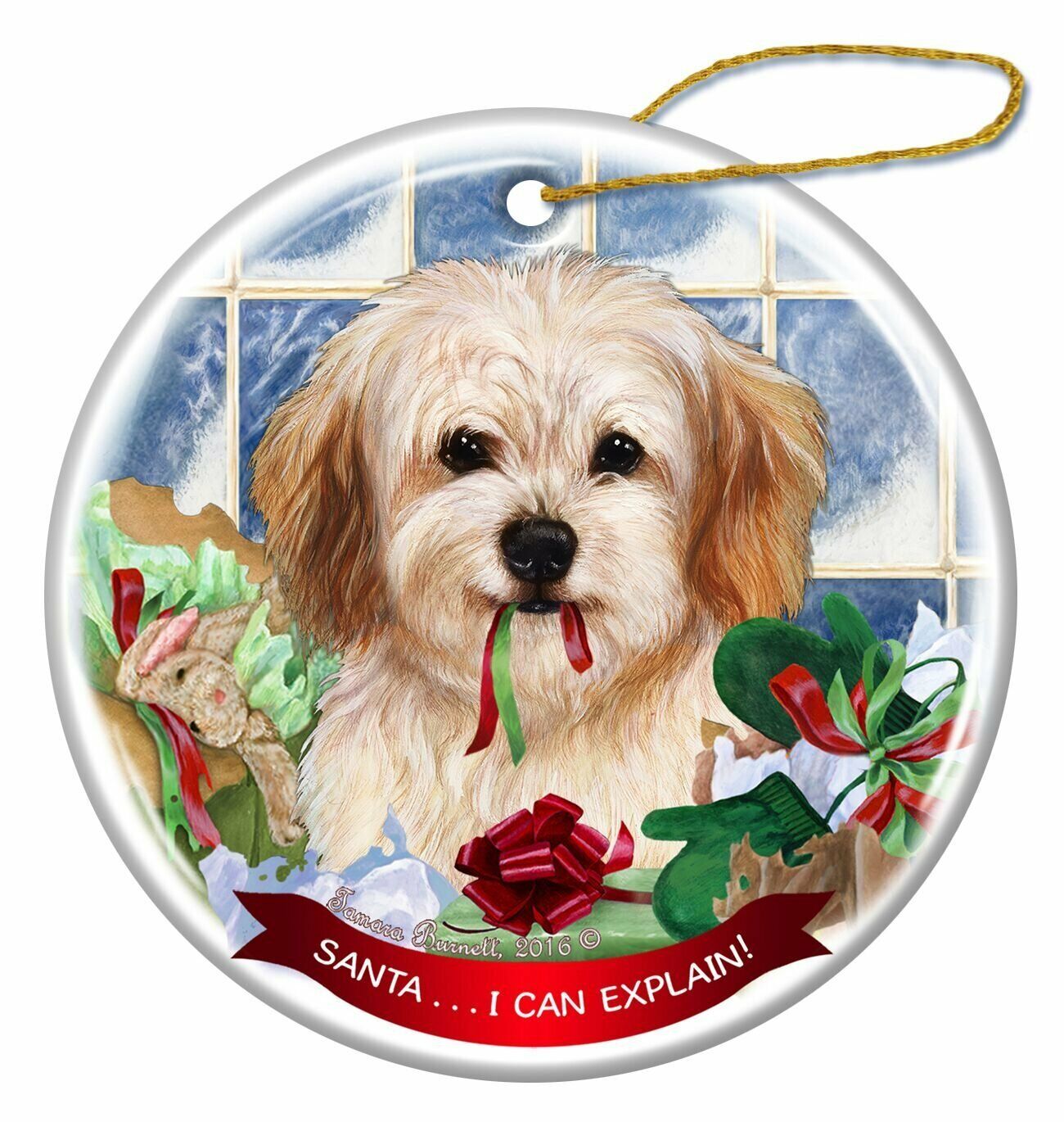 Cavachon Dog Porcelain Hanging Ornament Pet Gift 'Santa.. I Can Explain!'