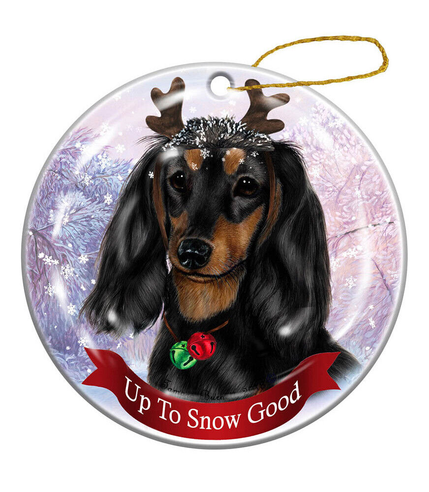 Holiday Pet Gifts Longhaired Black/Tan Dachshund Dog Porcelain Christmas