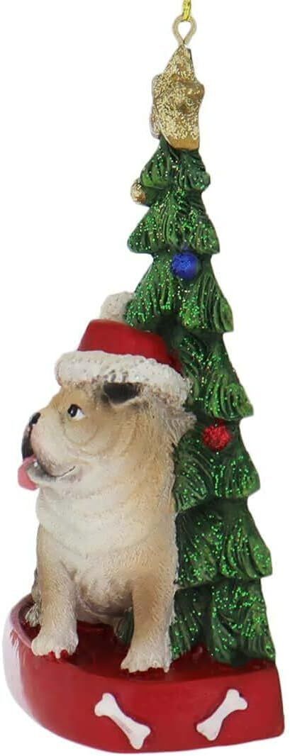 Kurt Adler Bulldog With Santa Hat Christmas Tree Ornament, 4.25 "