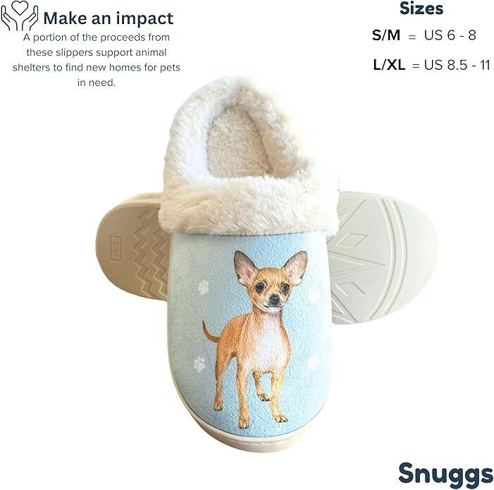 E&S Pets Chihuahua Snugg Slippers for Pet Lovers - Fuzzy Memory Foam, L/XL