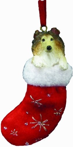 Collie Christmas Stocking Ornament with "Santa's Little Pals" Hand Painted