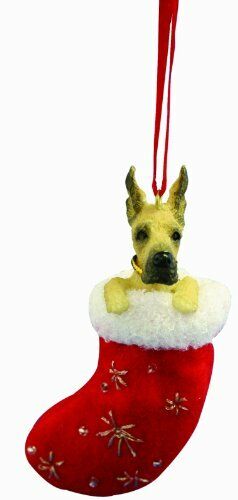 Great Dane Christmas Stocking Ornament with "Santa's Little Pals" Hand Painted