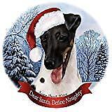 Holiday Pet Gifts Fox Terrier Tri Dog Santa Hat Porcelain Ornament