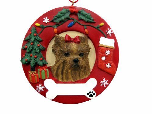 Yorkie Yorkshire Terrier Christmas Ornament Wreath Shaped Easily Personalized