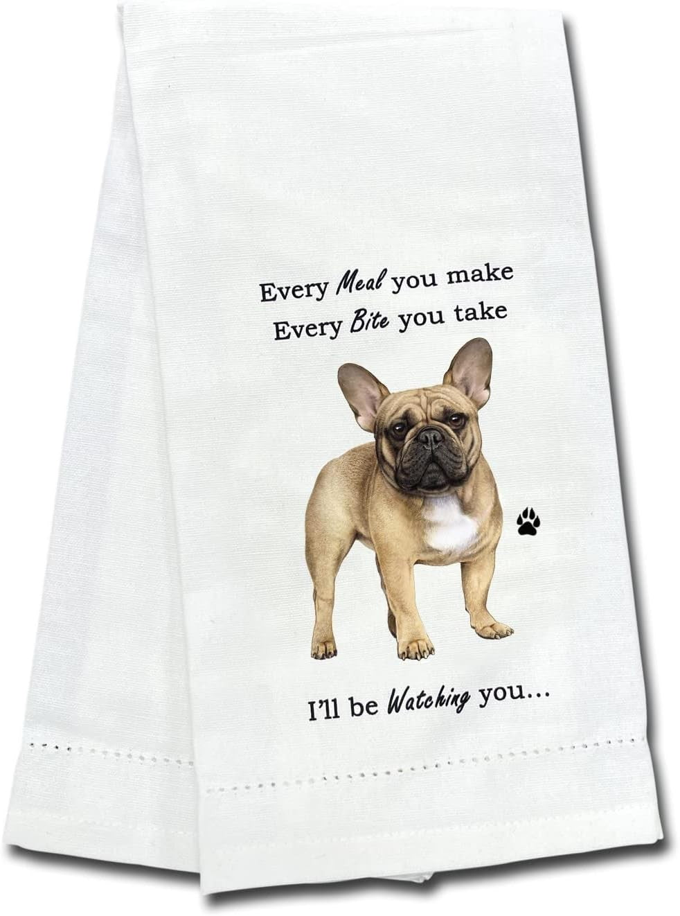 E&S Pets 711-64 French Bulldog Dog Kitchen Towel, Off-white