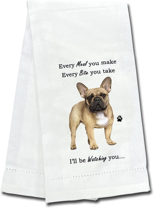 E&S Pets 711-64 French Bulldog Dog Kitchen Towel, Off-white