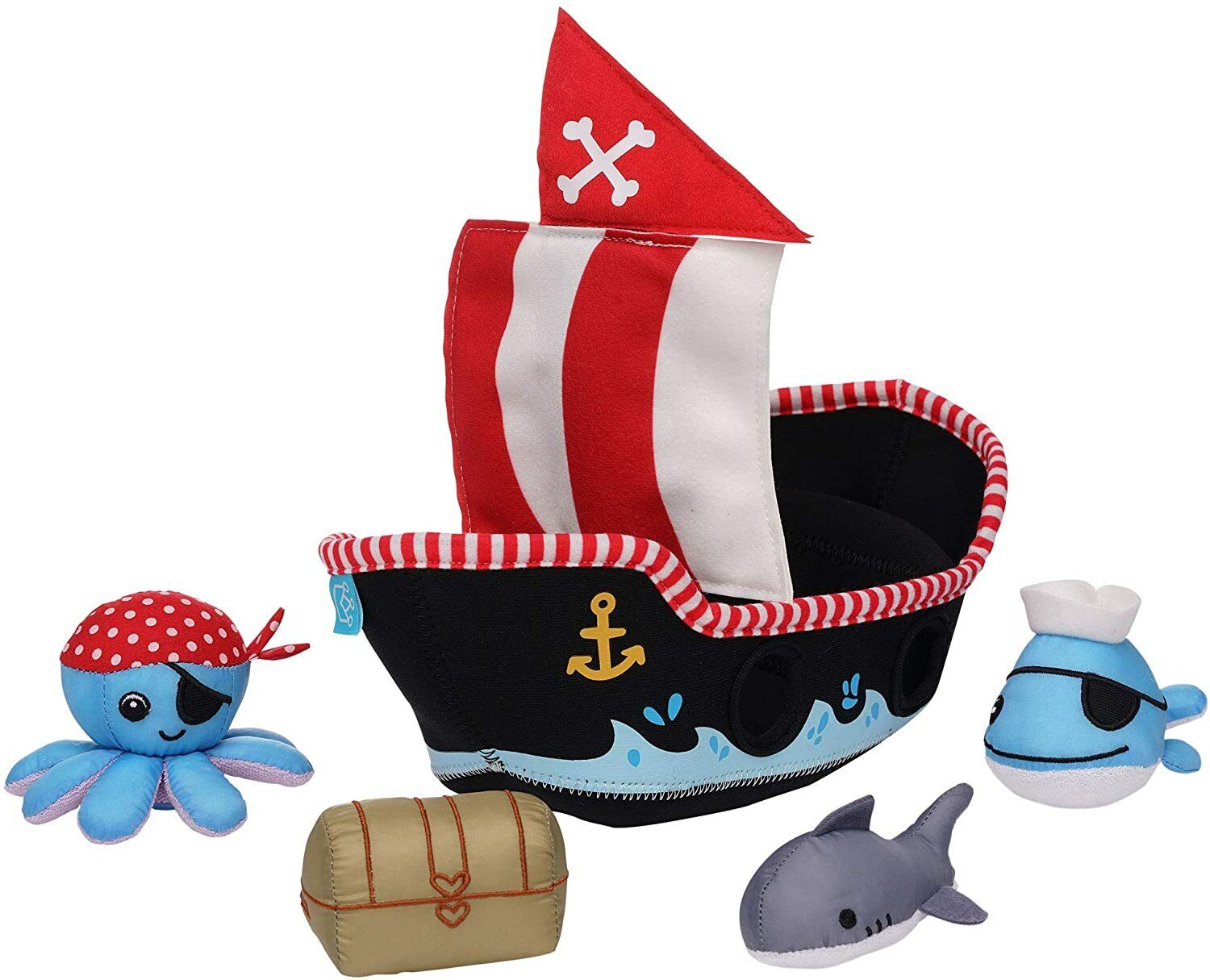Manhattan Toy Neoprene Pirate Ship 5 Piece Floating Spill n Fill Bath Toy with