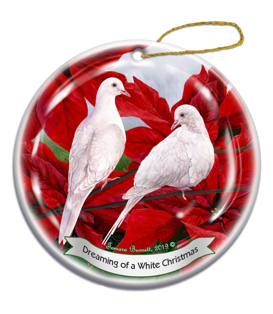 Holiday Pet Gifts White Doves Bird Porcelain Christmas Ornament