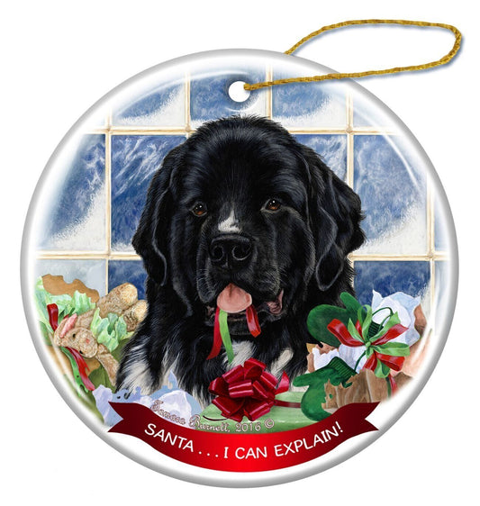 Landseer Newfoundland Dog Porcelain Ornament Pet Gift 'Santa.. I Can Explain!