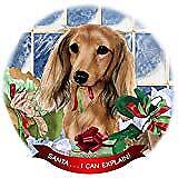 Dachshund Longhaired Cream Dog Porcelain Ornament 'Santa. I Can Explain!'