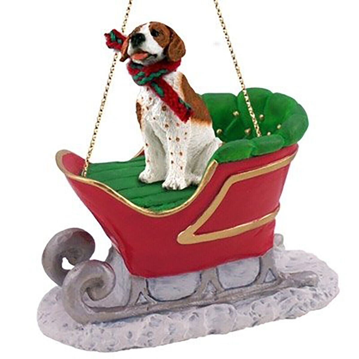Pointer Brown & White Dog Sleigh Dog Holiday Ornament