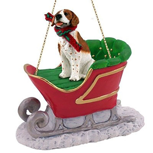 Pointer Brown & White Dog Sleigh Dog Holiday Ornament