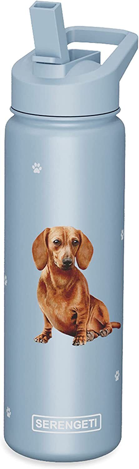 E&S Pets Stainless Steel Water Bottle 24 Oz, Spill Proof (Red Dachshund)