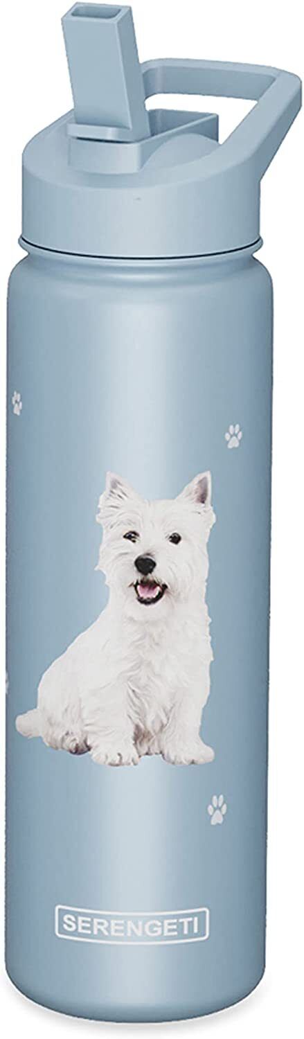 E&S Pets Stainless Steel Water Bottle 24 Oz, Spill Proof (Westie)