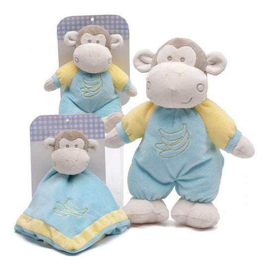 Unipak Monkey Baby Plush Set - Security Blankie, 12", Rattle, 8", & Rattle 12"