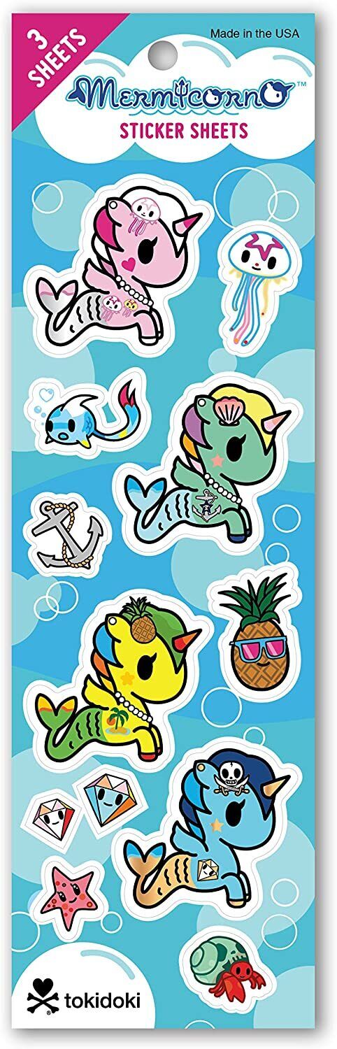 Re-marks Tokidoki Mermicorno Sticker Sheets, 3 Sheets Included