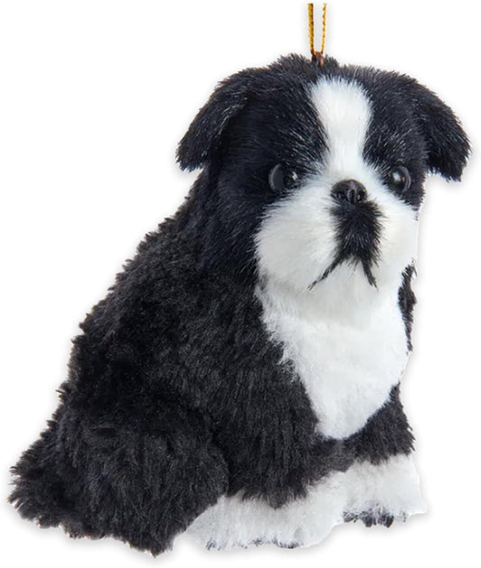 Kurt Adler F2242BT Furry Boston Terrier Dog 3.5" Hanging Christmas Ornament