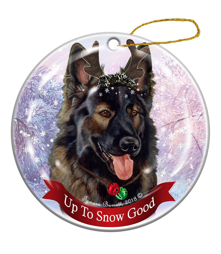 Holiday Pet Gifts German Shepherd Plush Sable Dog Porcelain Christmas Ornament