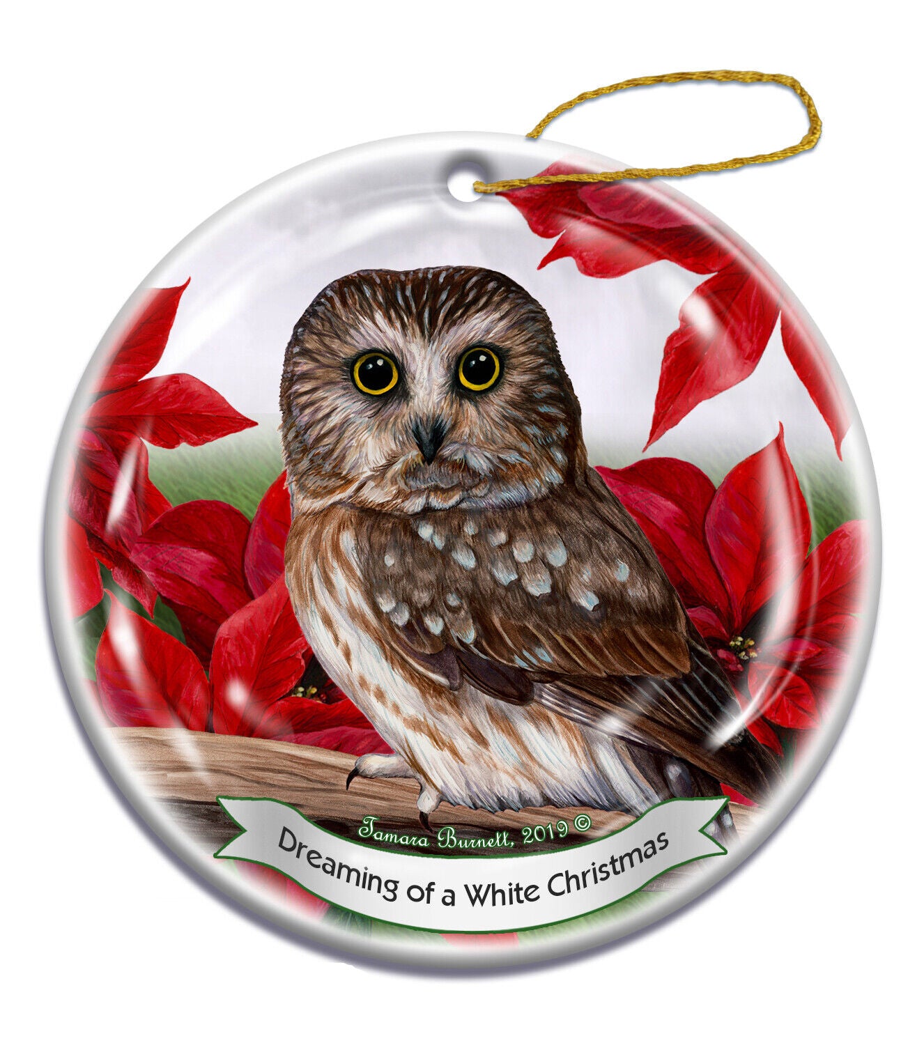 Holiday Pet Gifts Saw Whet Owl Bird Porcelain Christmas Ornament