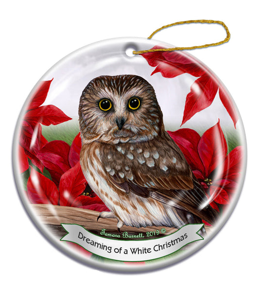 Holiday Pet Gifts Saw Whet Owl Bird Porcelain Christmas Ornament
