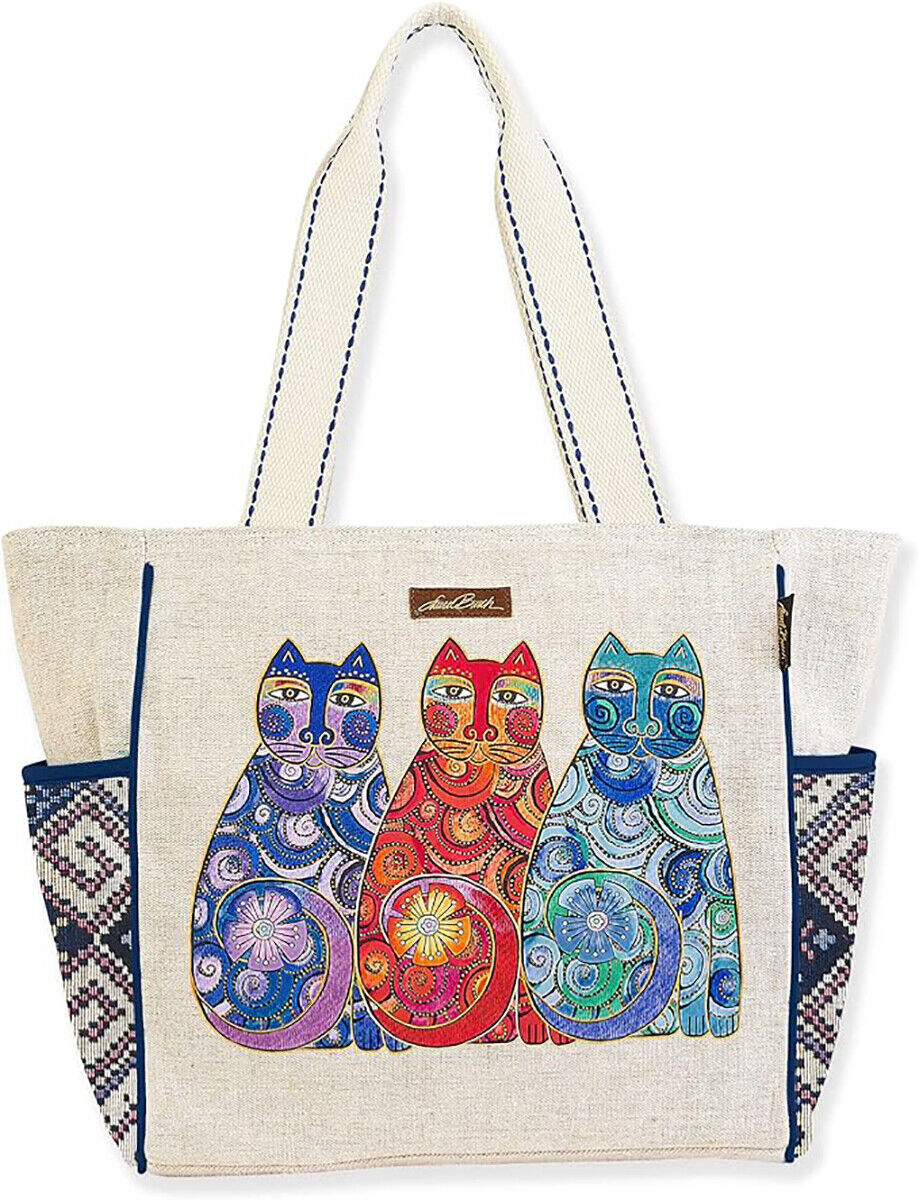 Women's Laurel Burch, Olas De Colores Multicolor Cats Large Shoulder Tote Bag